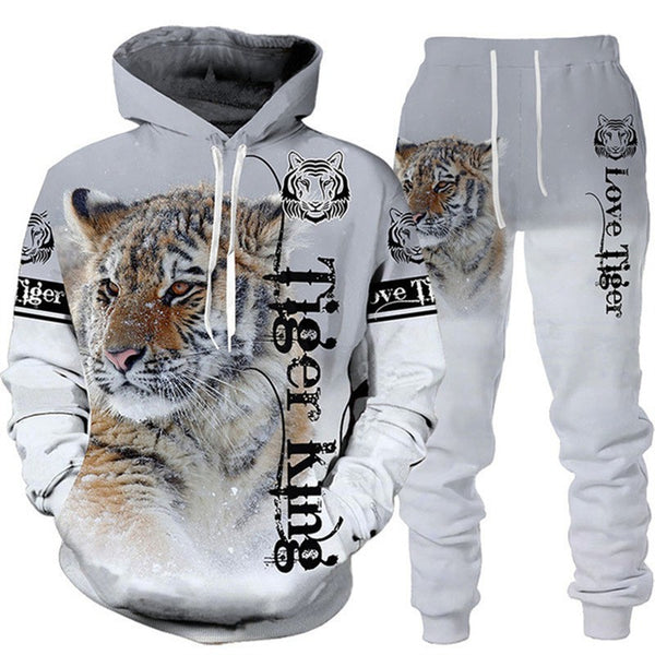 New Animal 3D Tiger Printed Hoodie Pants Suit Cool Men 2 Pcs sportswear Tracksuit Set Autumn And Winter Men's Clothing