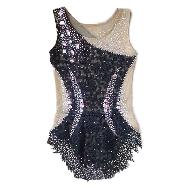 Women Girls Rhythmic Gymnastics Leotards Black Lace Competition Costumes Pole Dance Ice Skating Dress Kids Dancewear Wholesale