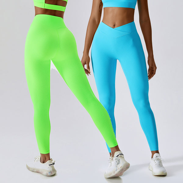 YIYI New Design Cross Waist Leggings For Workout Ribbed Butter Feeling Breathable Tiktok Leggings High Quality Gym Leggings