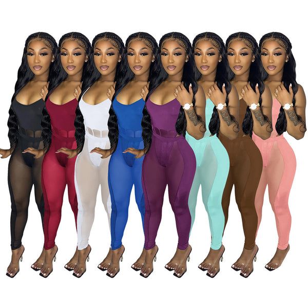 New 2023 Women Custom Clothing Hollow Out Sexy Playsuit Lady Night Club Mesh Backless Jumpsuit