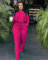 GV Women's casual 2 piece crop top suits front short and long back two piece sets  GVCouture   